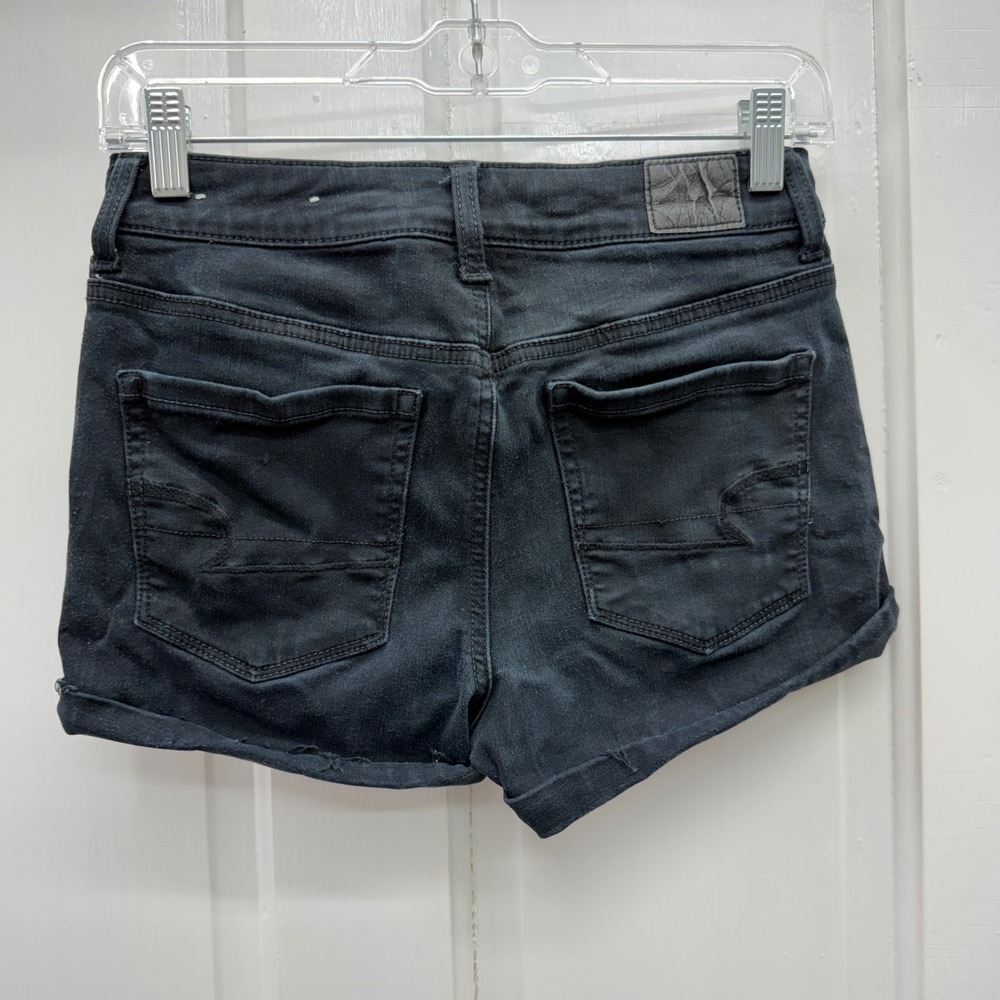 American Eagle Ne(x)t Level Stretch Hi Rise Shortie Black Jean Shorts Women's 4 - Picture 3 of 6